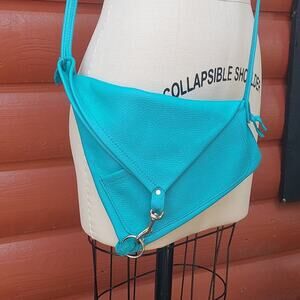 KT Leather Designs Purse Teal Sling Handbag Pebbled Leather
